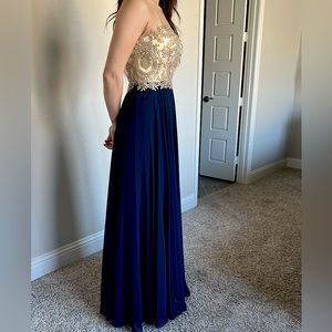 Navy Blue Prom Dress with Beaded Top